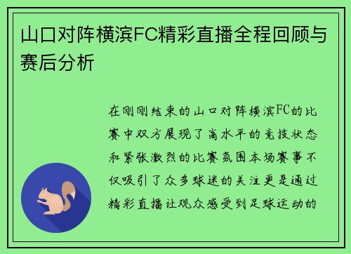 山口对阵横滨FC精彩直播全程回顾与赛后分析